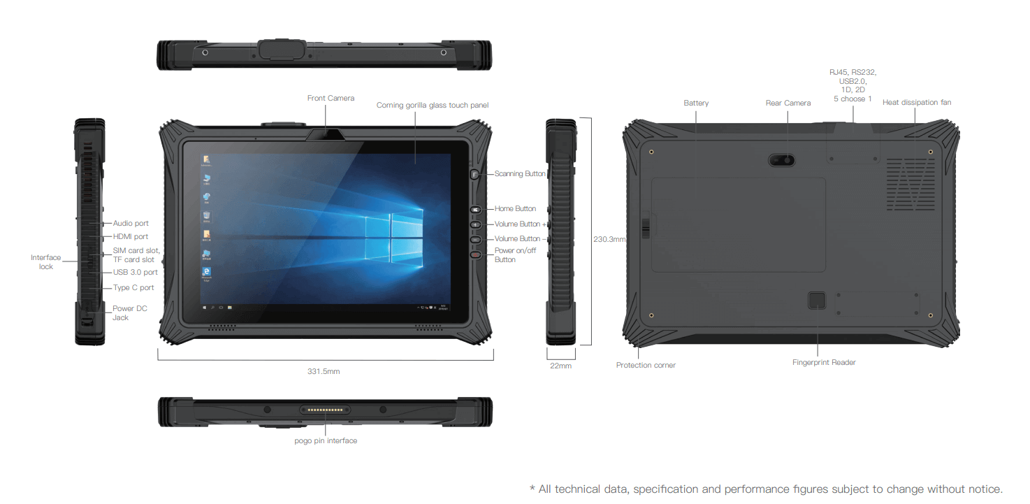 Tablette durcie tactile RT110 windows 11 pro eclaté